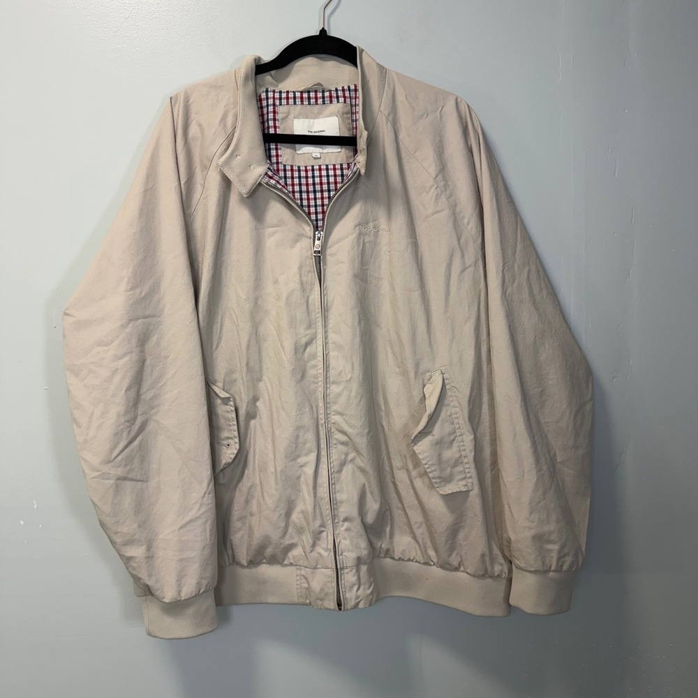 Ben Sherman Mens Tan Harrington Bomber Jacket XL Full Zip Plaid Lined